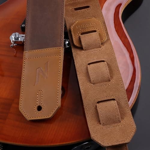 Nefelibata Full-Grain Leather Guitar Strap, 2.3" Wide, Soft Padded (Brown)