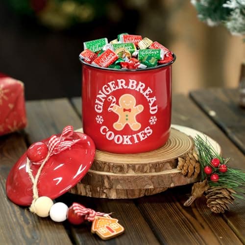 Christmas Ceramic Canister Set with Gingerbread Cookies Tiered Tray Decor for Home Table Centerpiece - Ideal Gift for Hostesses and Home Decor Enthusiasts