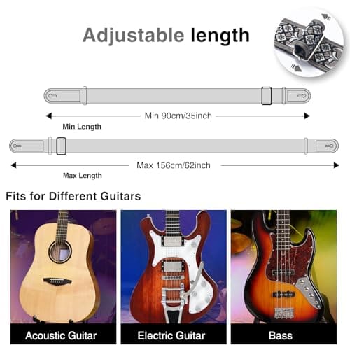 Adjustable Bass Guitar Strap with Jacquard Embroidery for Bassists, Fits Most Bass Guitars, Adjustable Locking Buckles & Picks Included
| High-Quality 2" Wide Jacquard Embroidery Cotton Bass Strap, Adjustable Leather Ends with Strap Locks & Picks, P