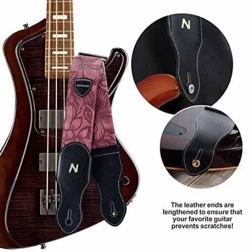 Nefelibata Guitar Strap with Pick Pocket, Vintage Style Vegan Leather, Red