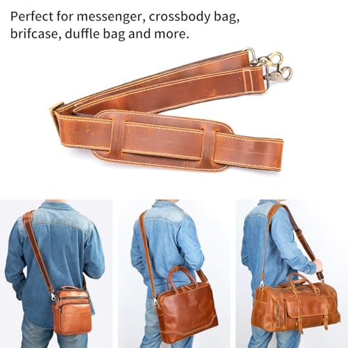 NIUCUNZH Genuine Leather Shoulder Strap, 60 Inch Adjustable, Comfort Pad Included