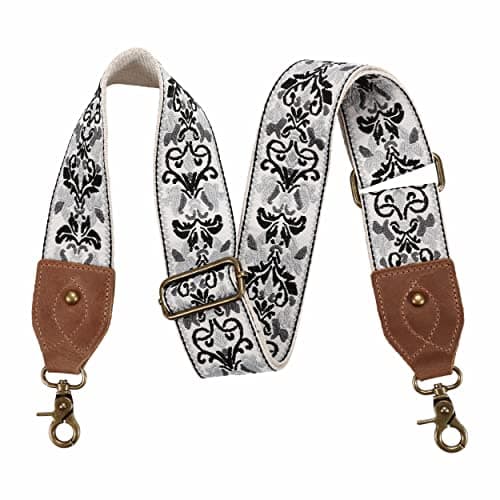 Nefelibata Purse Strap: Adjustable Leather Shoulder Replacement — J#-vintage Light Grey Jacquard