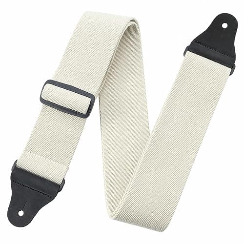 Nefelibata Christmas Green Guitar Strap with Leather Ends — Ivory Whiten
