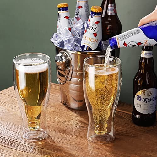 15.5 Oz Double Wall Insulated Beer Glass - Freezable Clear Pub Mug for Beer Lovers