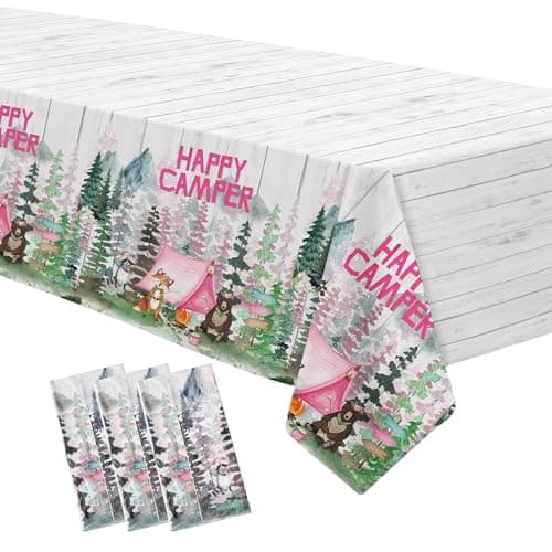 Happy Camper Girl Birthday Party Tablecloth - Camping Theme Decorations - 3 Pack