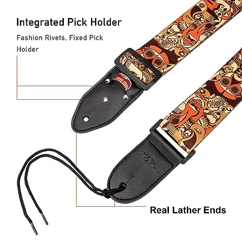 Bass, Electric & Acoustic Guitar Strap with Pick Pocket & Locks