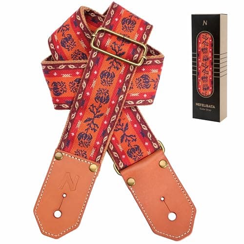 Nefelibata Cool Woven Guitar Strap for Acoustic, Bass, Electric - Gift for Guitarists — Orange Flower