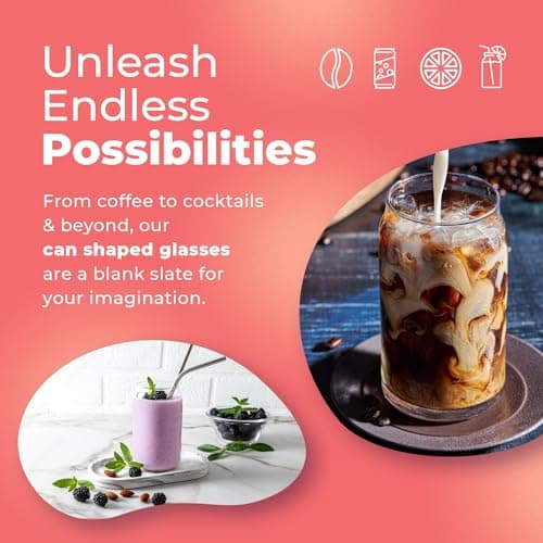 Can Shaped 16oz Glass Cups - 6 Pack Clear Beer Glasses, Stackable, Aesthetic Kitchen Drinkware