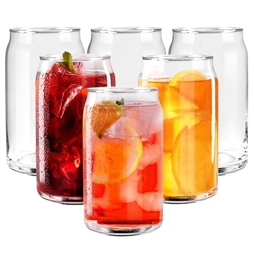 GLING 6 Pack 16oz Glass Can-Shaped Cups Beer & Coffee Tumblers