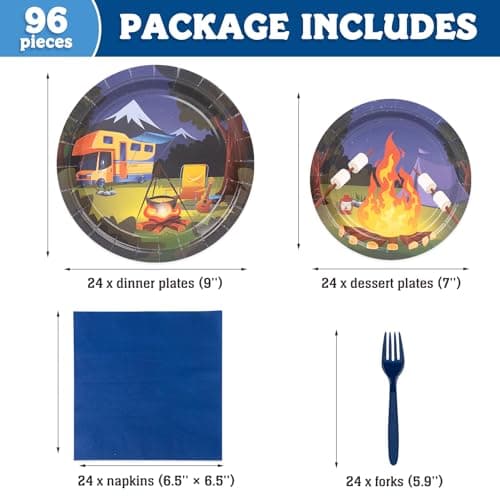 Camping Party Supplies for 24 Guests, 96PCS Total