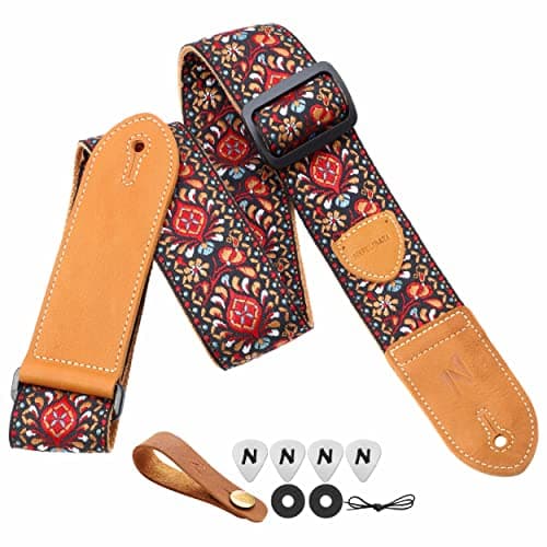Vintage Yellow Embroidered Guitar Strap Set - Best Gift for Guitarists — B#-vintage Red Yellow Embroidery