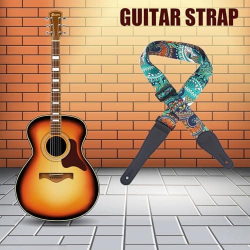RAUYIVANY Leather Ends Guitar Strap, Adjustable Length, 2 Locks, 2 Buttons, 3 Picks, Gifts for Guitarists