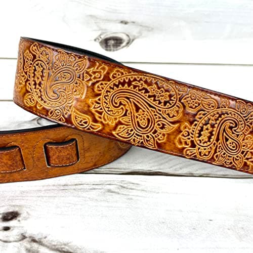 Walker And Williams Vintage Paisley Latigo Tan Padded Guitar Strap