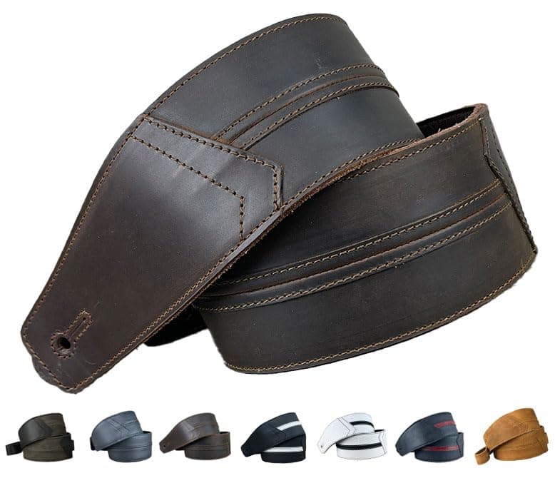 Full Grain Padded Leather Guitar Strap for Electric, Acoustic, and Bass Guitars