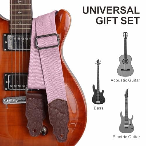 Head Layer Cowhide Leather Guitar Strap, 2-Inch Wide, 2 Locks, 4 Picks