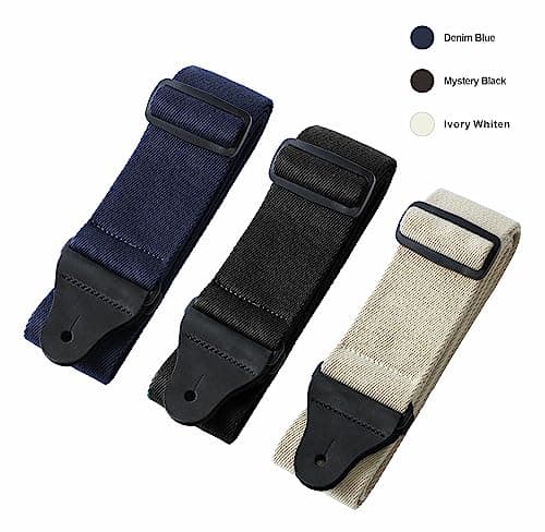 Black Cotton Guitar Strap for Bass, Electric & Acoustic with Leather Ends (2.3)