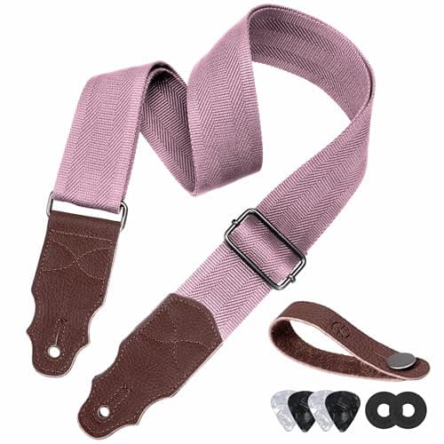 Head Layer Cowhide Leather Guitar Strap, 2-Inch Wide, 2 Locks, 4 Picks