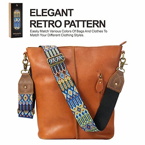Crazy Horse Leather Wide Should Bag Strap, Adjustable Jacquard Embroidery