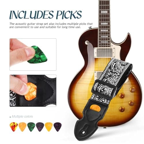 Hemoton Guitar Strap 2 Wide Jacquard Bass Strap with Picks Set, Best for Kids and Guitarists