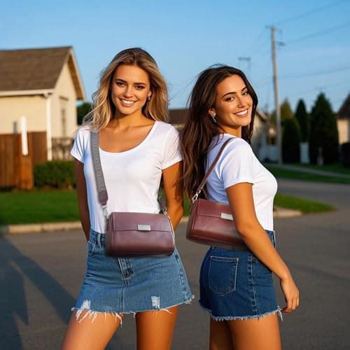Premium Vegan Leather Shoulder Bag for Women, Detachable 2-Strap Crossbody