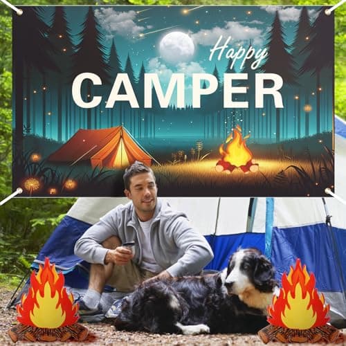 3Pcs Camping-Themed Party Decorations: Happy Camper Banner & Fake Campfire Centerpiece