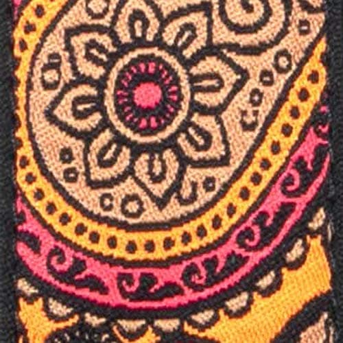 KLIQ Vintage Woven Guitar Strap for Acoustic & Electric Guitars — Paisley Orange & Tan