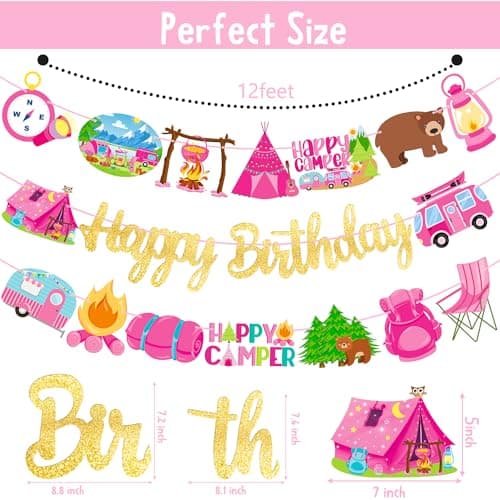 Camping Birthday Party Banners - Set of 3 Happy Camper Theme Decorations