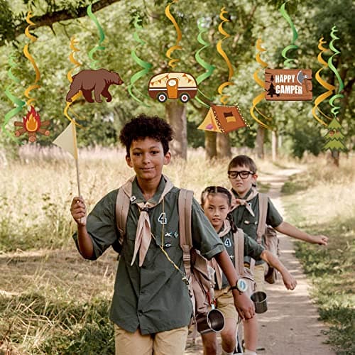 Happy Camper Party Hanging Swirls Decor, Adventure Bears Sign for Kids