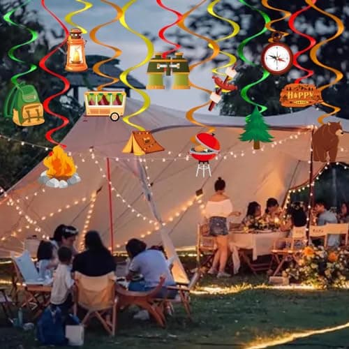 Happy Camper Swirls Tent Sign Decor for Kids & Birthdays Indoor/Outdoor Favor Supplies