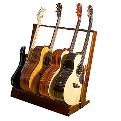 Multiple Guitar Holder Wooden Stand, 6-Holder Folding Rack for Acoustic, Electric & Bass Guitars