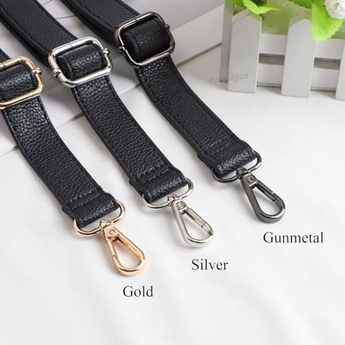 Beaulegan Purse Strap Replacement - Full Grain Microfiber Leather, 59 Inch Adjustable Black/Gunmetal