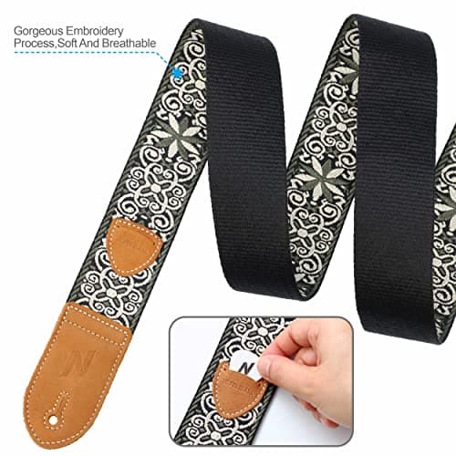 Vintage Woven Guitar Strap with Bonus Accessories - Best for Bass, Electric & Acoustic Guitars
