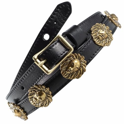 Natural Vegetable Tanned Cowhide Guitar Strap (1 Inch Wide, Lion King in Brass)