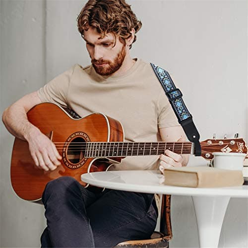 Guitar Strap with Leather Ends - Soft Adjustable for Acoustic Guitar & Electric Bass