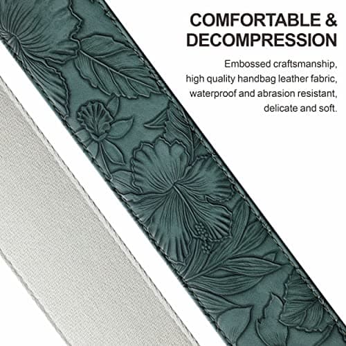 Nefelibata 2.3 Vegan Leather Guitar Strap with Pick Pocket - Vintage 60s Style (Green)