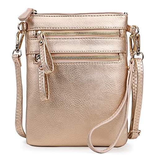 Solene Women's Small Crossbody Bag with Multi Zip Pockets — Rose Gold