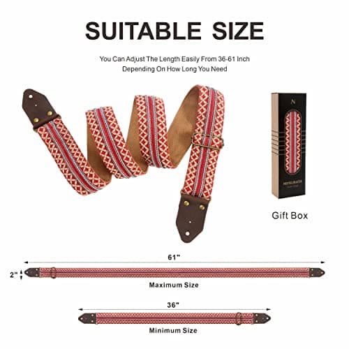 Red Gold Embroidery Nefelibata Jacquard Guitar Strap for Bass, Electric & Acoustic