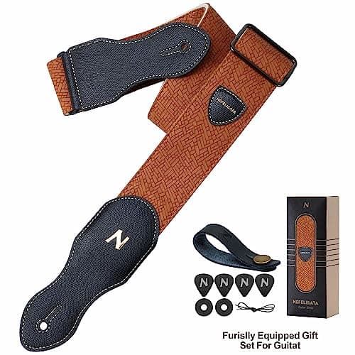 Nefelibata Guitar Strap with Pick Pocket and Leather Ends