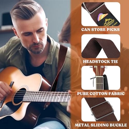 EASTROCK Brown Adjustable Cotton Guitar Strap for Beginners