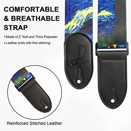 Ultra Comfortable Guitar Strap with 2 Locks & 1 Button for Bass, Electric & Acoustic Guitars