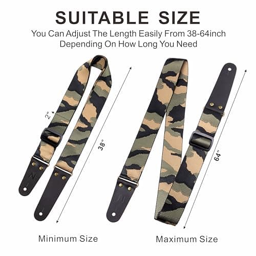 Nefelibata Camo Guitar Strap with Leather Ends for Acoustic, Electric & Bass Guitars + Free Lock