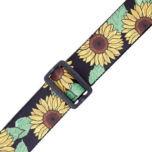 Levy's Leathers Black and Yellow Sunflower Guitar Strap MP2-009
