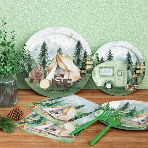 One Happy Camper 1st Birthday Camp Themed Decor - Banner, Balloons, More
