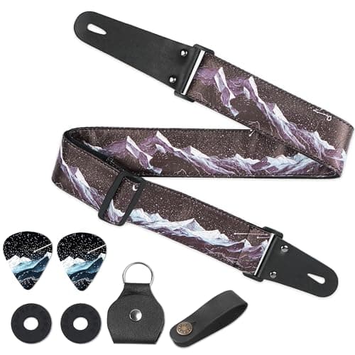 QIELIZI Adjustable Guitar Strap with 2 Locks, 2 Picks, Pick Holder & Leather Button — 1-hill Blue