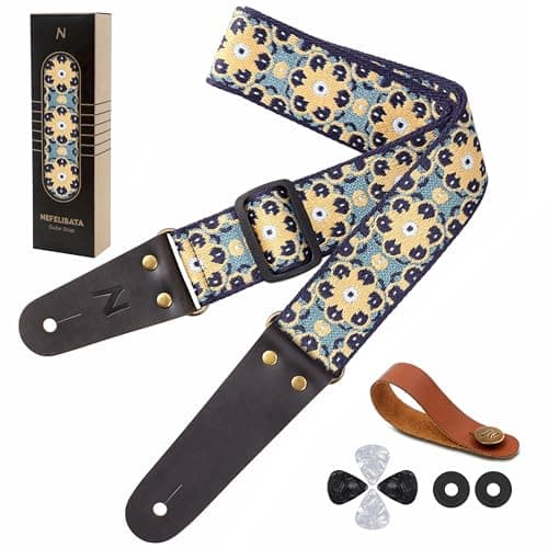 Vintage Embroidered Nefelibata Guitar Strap with Cowhide Ends, 1 Pair Locks & Picks — Lovely Flowers