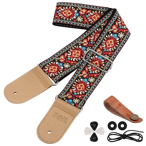 Ohlove Guitar Strap Kit - Embroidered Strap & Headstock Adapter, 2Pcs Washers, 4Pcs Picks — S113-h