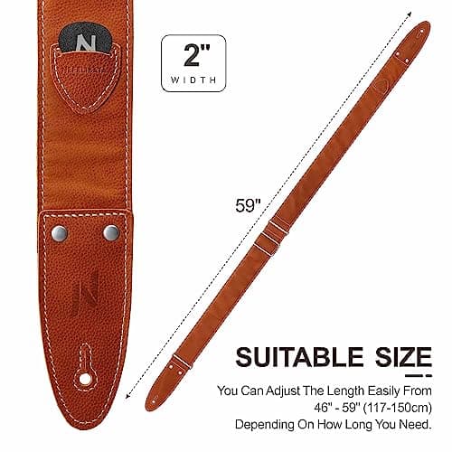 Nefelibata Guitar Strap: 2 Leather for Bass, Electric & Acoustic Guitar, Includes Picks and Accessories