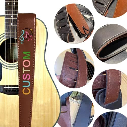Personalized Leather Guitar Strap with Name/Logo Engraving - for Guitarists
