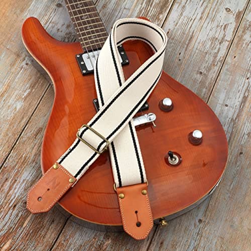 Nefelibata Cool Woven Guitar Strap - Cotton with Thickened Leather Ends (Melk Wit)
