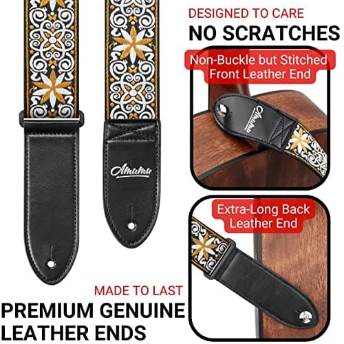 Amumu Hootenanny Yellow Cotton Guitar Strap for Acoustic, Electric & Bass Guitars